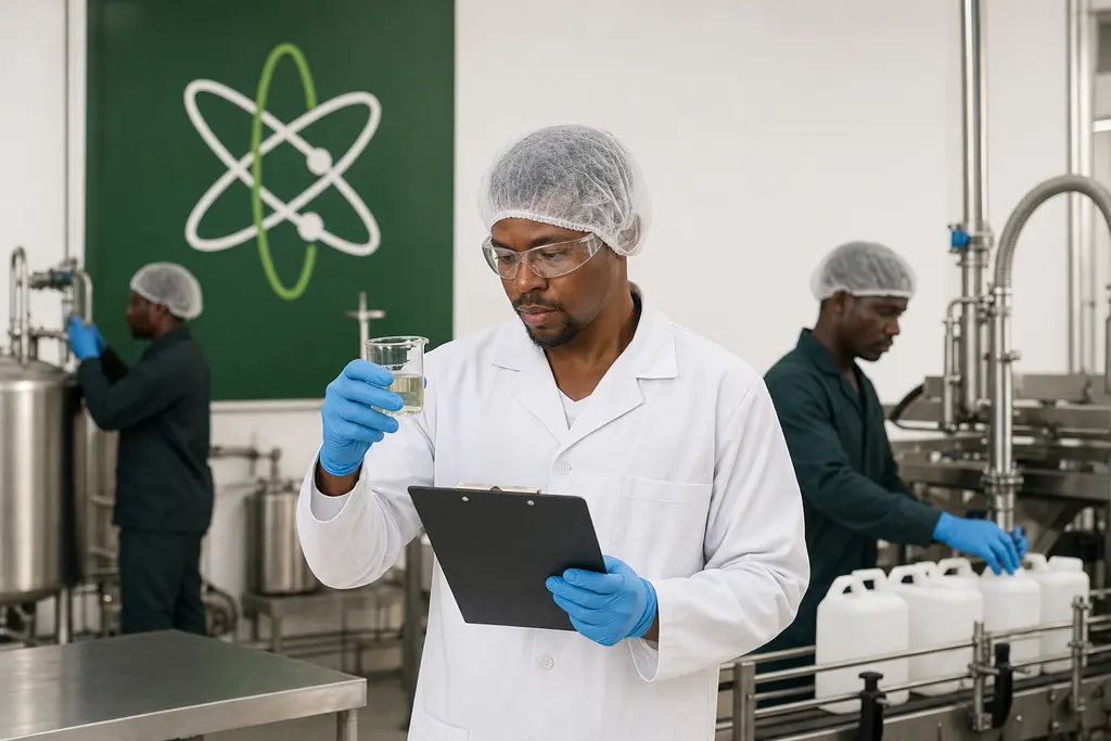 Molecules production technician checking a batch at the Gauteng plant