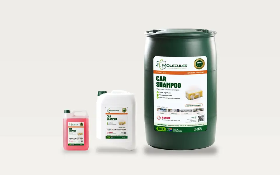 Molecules Car Shampoo in 5 L, 20 L and 200 L bulk packs