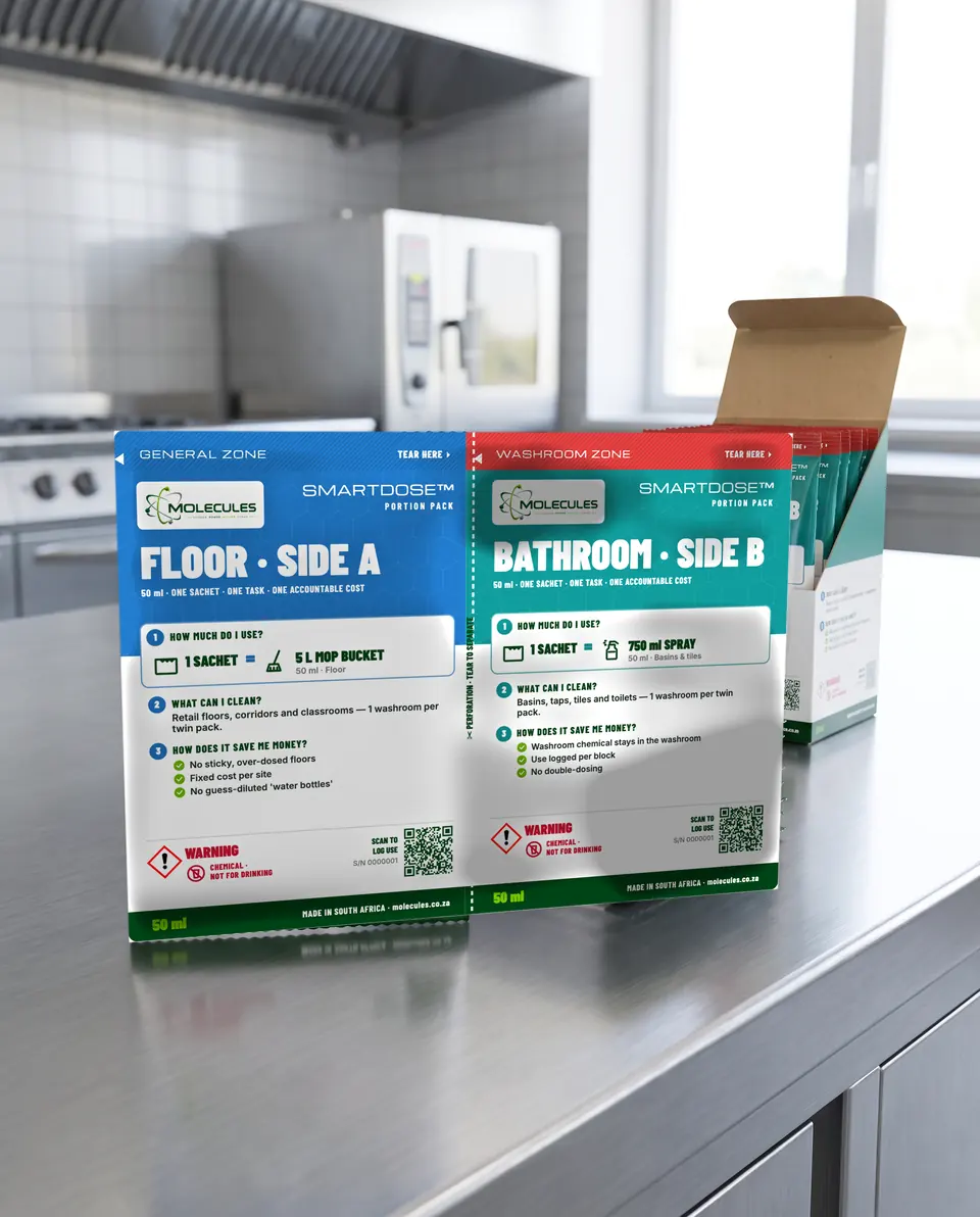 Molecules SmartDose sachets: degreaser, dishwashing, floor and bathroom
