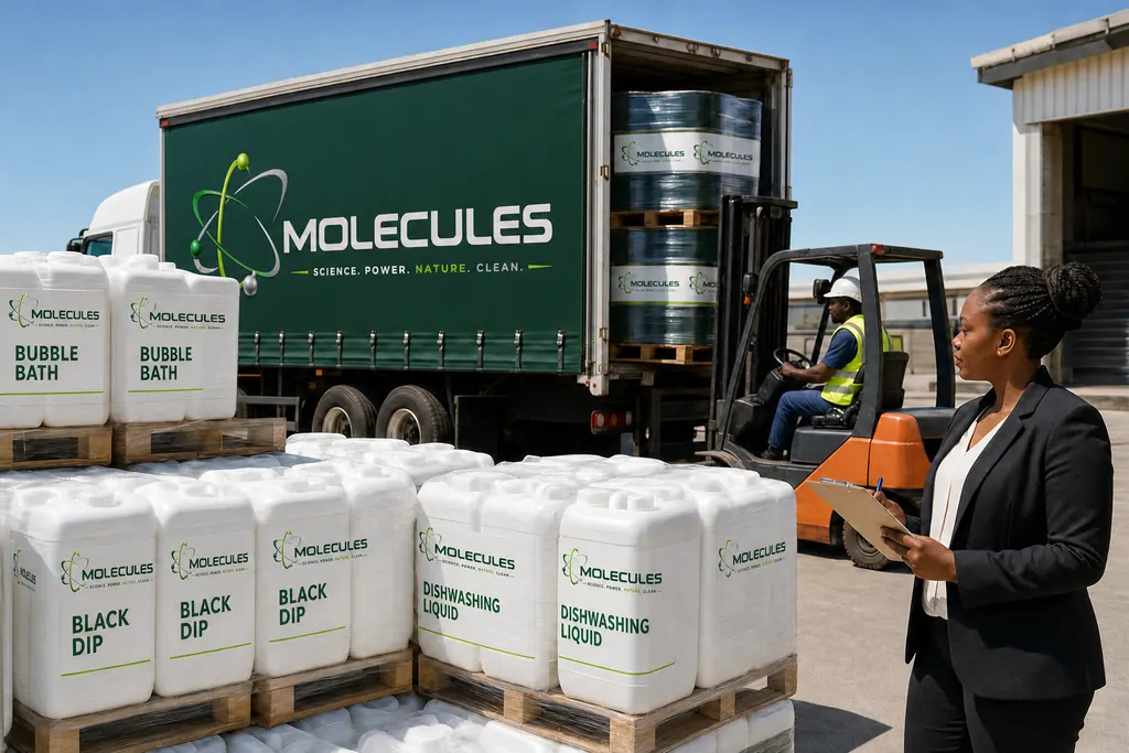 Regional depot loading Molecules pallets onto a branded truck